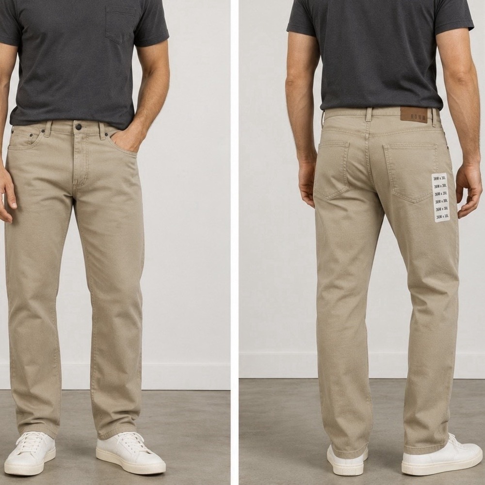 ROWM Khaki Straight Leg Flatfront Pants Men 36x30 Stretch Cotton